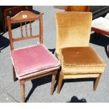 Parker knoll chair with gold upholstery with oak hall chair (2)