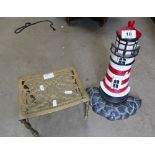 Modern iron lighthouse door stop and brass coal bucket stand (2)