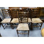 Oak ladderback rush seated dining chairs (5)