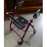 Lightweight red aluminium Rollator walking aid