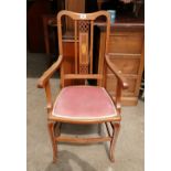 Late Victorian inlaid mahogany armchair