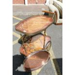 Italian marquetry walnut tea trolley and a copper tray (2)