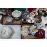 A mixed collection of items to include Continental rum pots, Oriental style lamp bases,