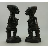 19th century pair African hard wood carvings of man and woman,