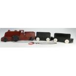 Brown Bakelite Chad Valley of Harbone pull along train with two black tendors (3)