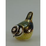 Royal Crown Derby paperweight Blue Tit with gold stopper (boxed)