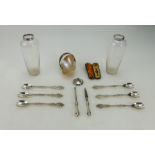 A collection of Silver items including set of ornate forks (marked 800, 100g),