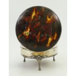 Silver ladies compact with inlaid tortoiseshell lid,