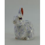 Royal Crown Derby paperweight Snowy Rabbit with gold stopper (boxed)