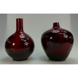 Royal Doulton flambe wood cut vases (heights 22cm and 25cm) (2) (some small scratches)