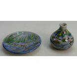 Cobridge Stoneware vase and dish with Lily Pond designs (2) height 11cm x diameter 16cm