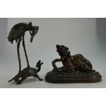 Japanese bronze model of Stork on a Tortoise,