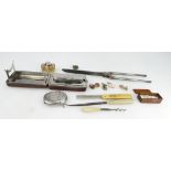 A collection of items including Silver match case, set of old miniature dominoes,