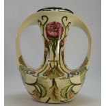 Cobridge Stoneware two handled vase hand painted with roses in the Art Nouveau style by Kerry