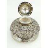 Ornate silver and cut glass inkwell, hallmarked for London 1900 by William Comyns & Sons Ltd,