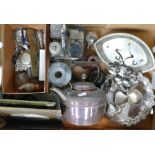 A collection of various vintage metal ware items including silver plate, brass & copper,