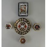 A collection of Royal Crown Derby items comprising boxed Haiku Clock,