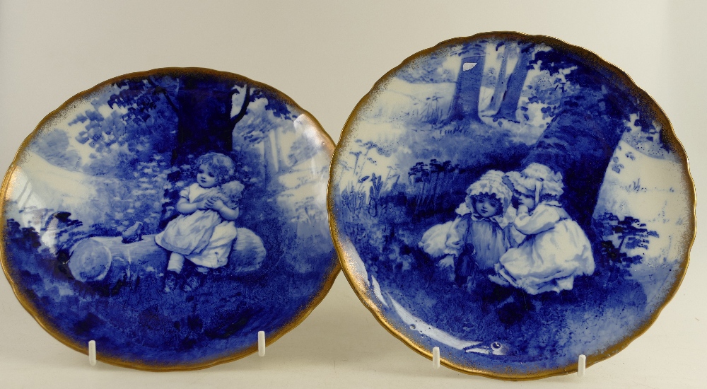 Royal Doulton pair blue children plates,