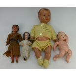 A collection of china dolls including small doll impressed GK, Indian china doll,