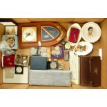 A collection of items including ladies costume jewellery, old coins, pottery dishes,