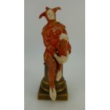 Royal Doulton early figure The Jester in rare red tunic decorated in gilded dragons & foilage,