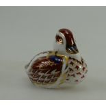 Royal Crown Derby paperweight Swimming Duckling with gold stopper (boxed)