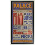 Framed advertising poster for Tony Hancock appearing as under bill at The Palace, Blackpool,