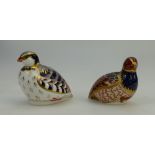 Royal Crown Derby Paperweights Red Legged partridge and Quail,