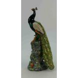 Minton majoilica model of a peacock on rock, Minton in miniature series 2001, height 27cm,