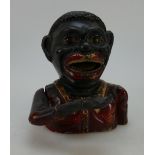 Early 20th century cast iron money bank jolly black man,