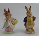 Beswick Beatrix Potter figures Mrs Rabbit and Mr Benjamin Bunny both BP2 (2)