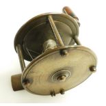 Small early 20th century brass fishing reel,