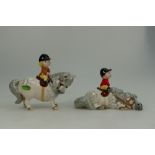 Beswick comical girl on grey pony 2704B and boy on grey pony "Kickstart" 2769B,