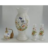 A collection of Aynsley Cottage garden items to include large vase, spill vases and perfume decanter