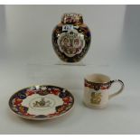 A collection of Masons commemorative items to include lidded ginger jar, commemorative wall plate