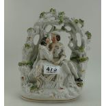 Unmarked Staffordshire flatback figure of lovers kissing, height 25cm