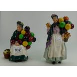 Royal Doulton Character figurines, Biddy Penny Farthing HN1843 and Damaged Balloon Seller HN1315 (