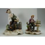 A collection of Capodimonte style figurines to include a tramp sitting by milestone and another on a