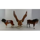 Beswick golden eagle, 1062 matt, St Bernard, 2221 and a head down pony. (3)