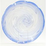 Nailsea style large glass dish signed G S, diameter 40cm.
