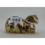 Royal Crown Derby paperweight Cottage Garden Cat with gold stopper. (Boxed).