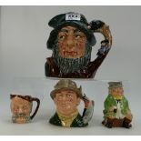 Royal Doulton large character jug Rip Van Winkle D6438, small character jug The Angler D6866 and two