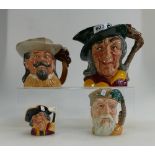 A collection of Royal Doulton character jugs to include Pied Piper D6403, Robinson Crusoe D6539,