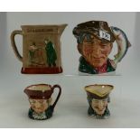 Royal Doulton Large Character Jug The Poacher, D6429, two small character jugs Dick Turpin and Old