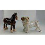 Beswick Shire Horse 818 together with unmarked ceramic bulldog.