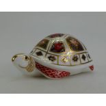 Royal Crown Derby paperweight Turtle (boxed). Gold stopper.