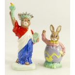 Royal Doulton Bunnykins figures Statue of Liberty DB198 and Easter Surprise DB225,