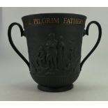 Royal Doulton black basalt two handled Mayflower loving cup The Pilgrim Fathers,