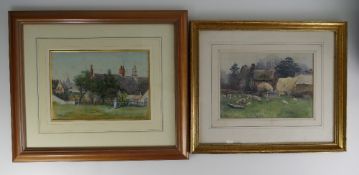 19th century watercolours of a Sheep with cottage signed with monogram dated 17/04/1989 - 16.