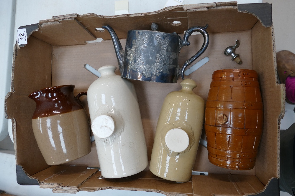 A collection of Earthen ware items to include water bottles,